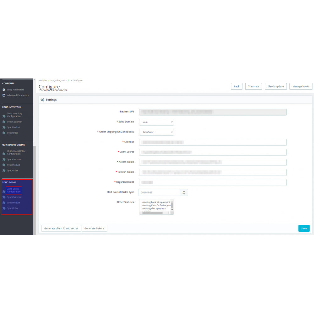 Module Zoho Books Connector