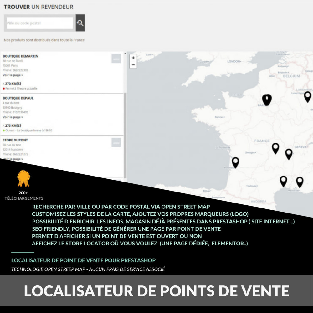 Module Localisateur de points de vente avancé sans GoogleMaps