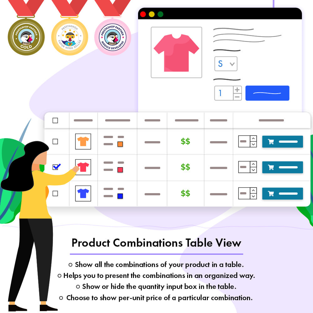 Module Vue du tableau combinaisons produits