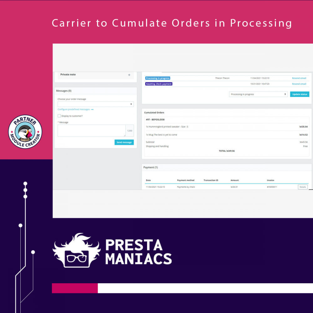 Module Carrier to Cumulate Orders in Processing