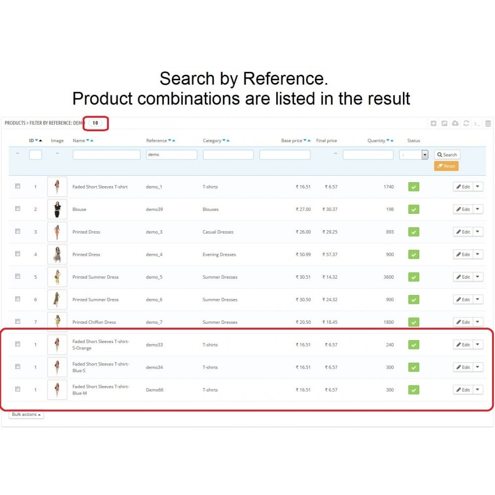 Module Admin Search Product Combinations by Reference