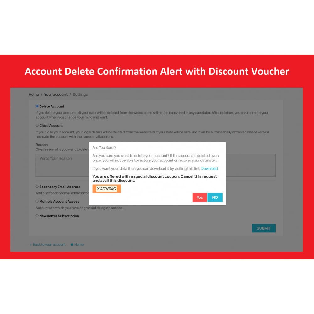 Module Customer Account Settings, Delete Customer Account