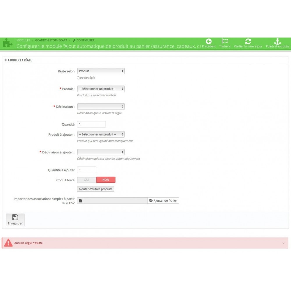 Module Ajout automatique de produit au panier(assurance, etc.)