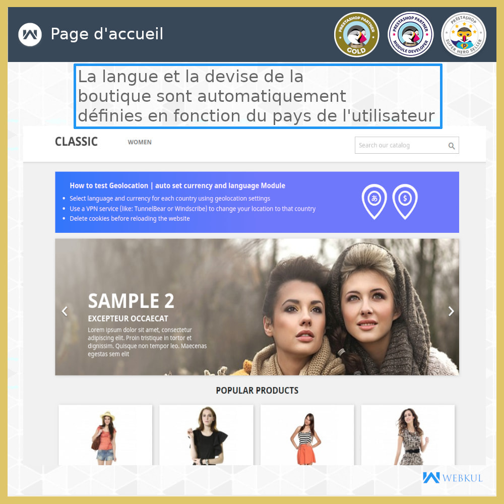 Module Devise et Langue Réglées-Auto | Géolocalisation