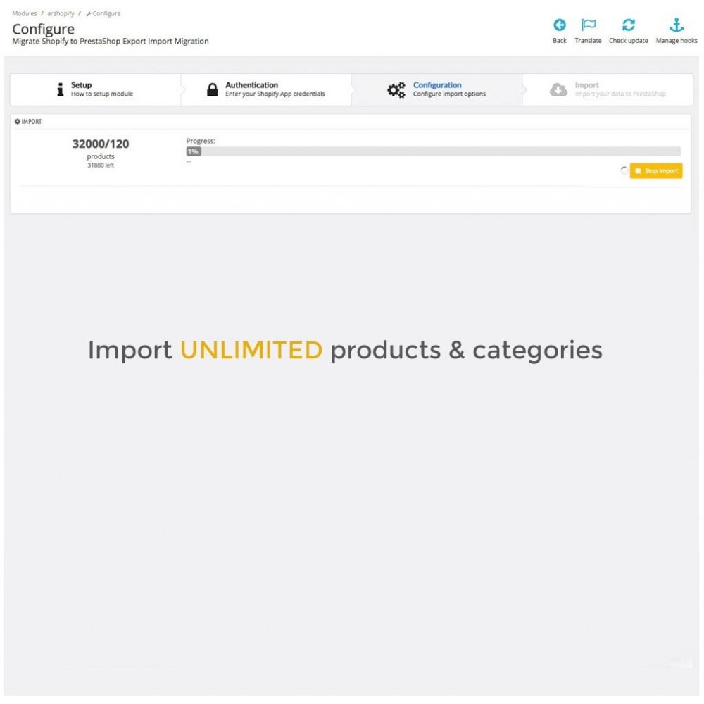 Module Migrate Shopify to PrestaShop Export Import Migration