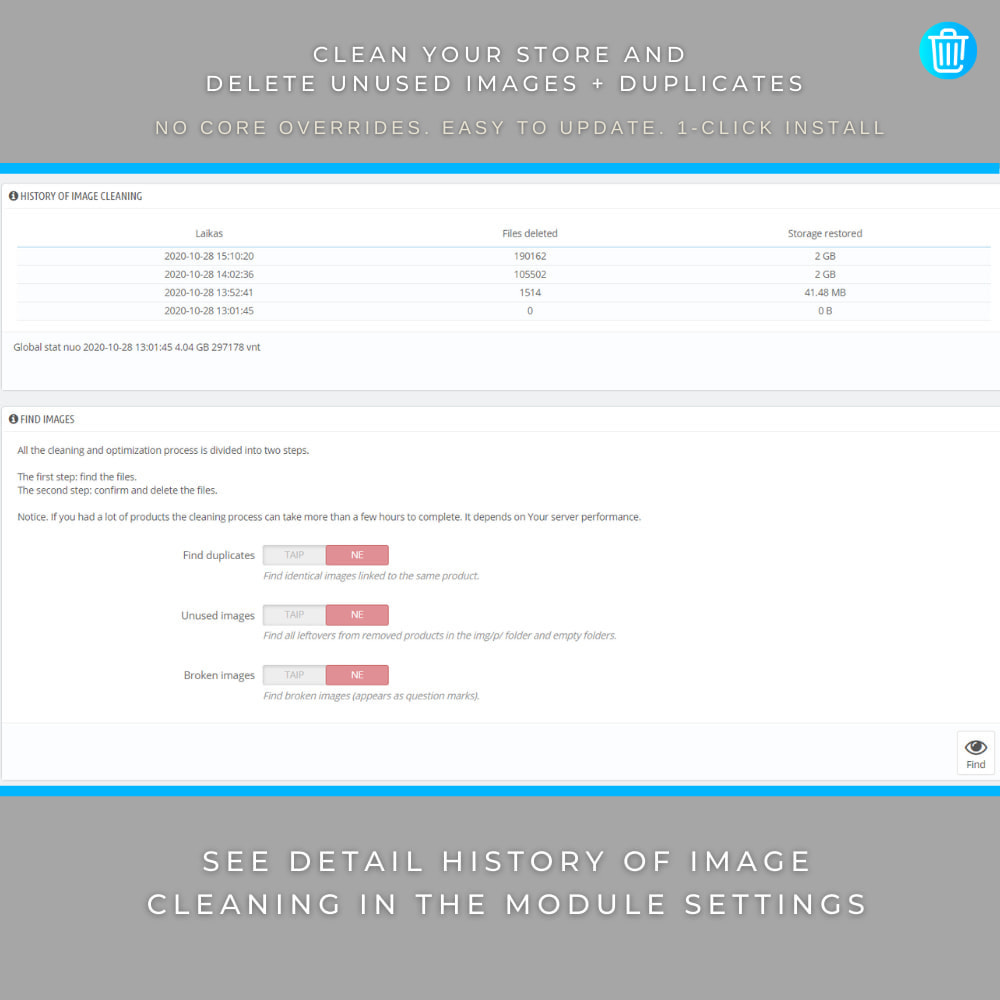 Module Clean your store and delete unused images + duplicates