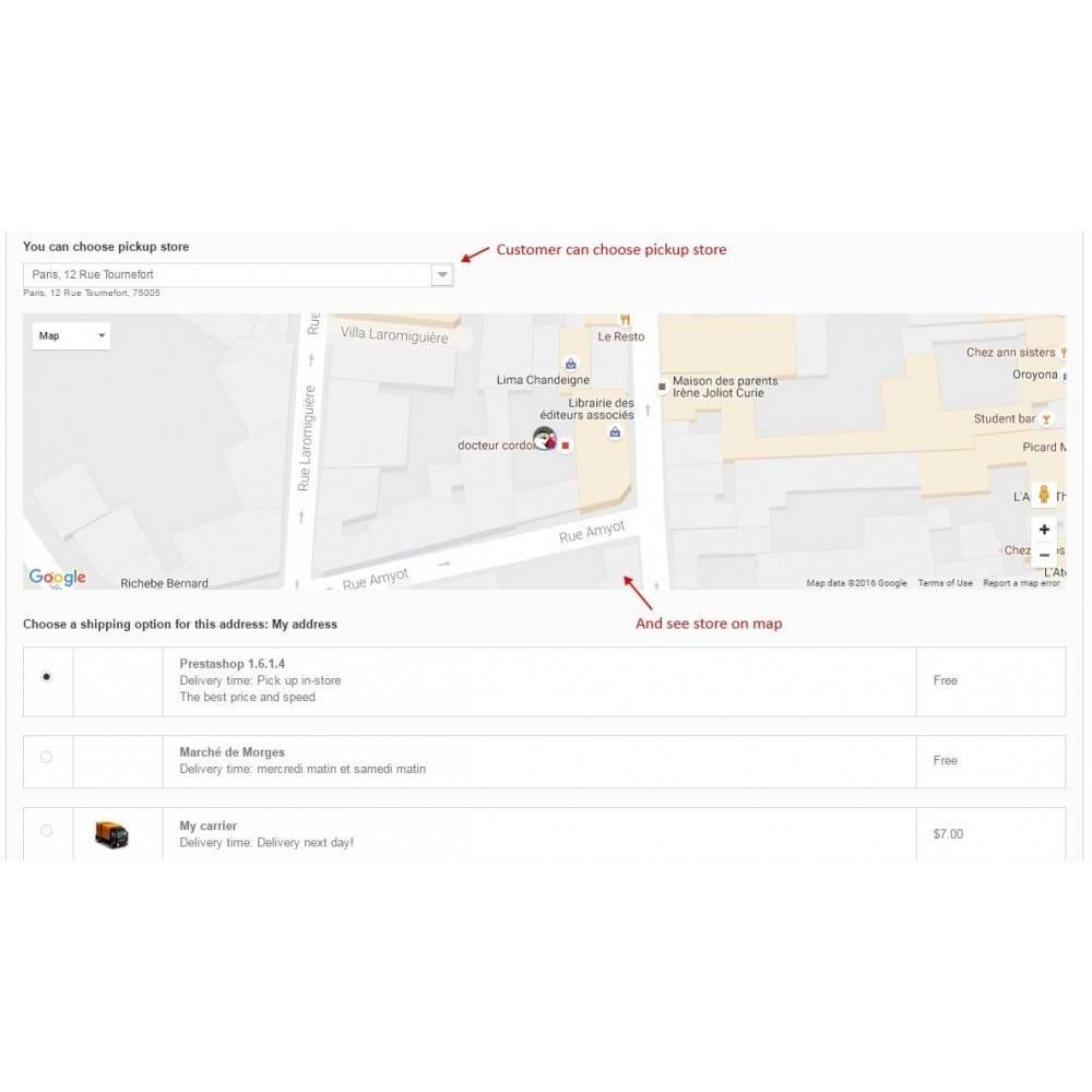 Module Pickup in store / Choose store delivery on map