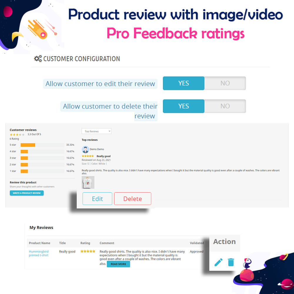 Module Product review with image/video Pro Feedback ratings