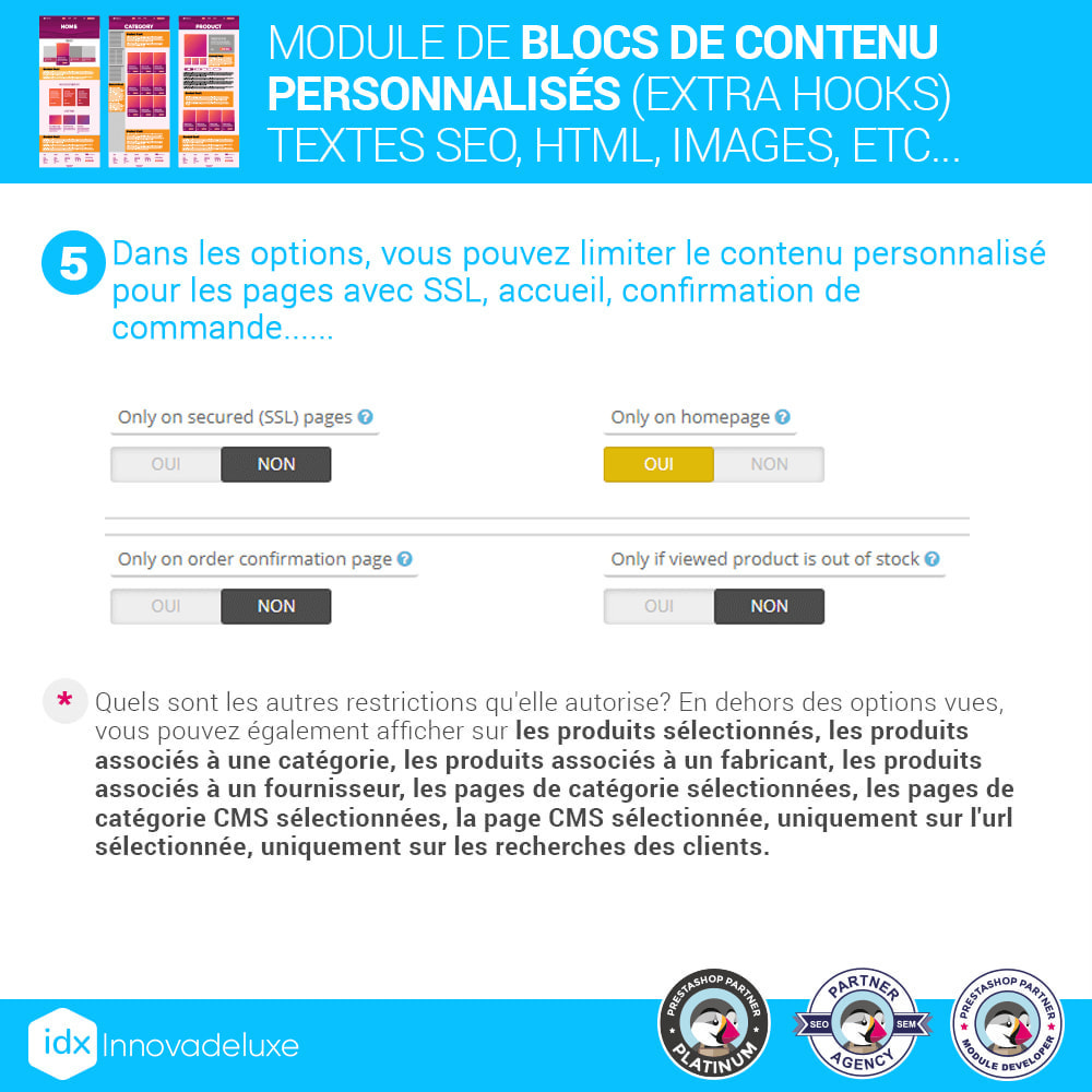 Module Blocs de contenu personnalisés (Texte SEO, liens, HTML)