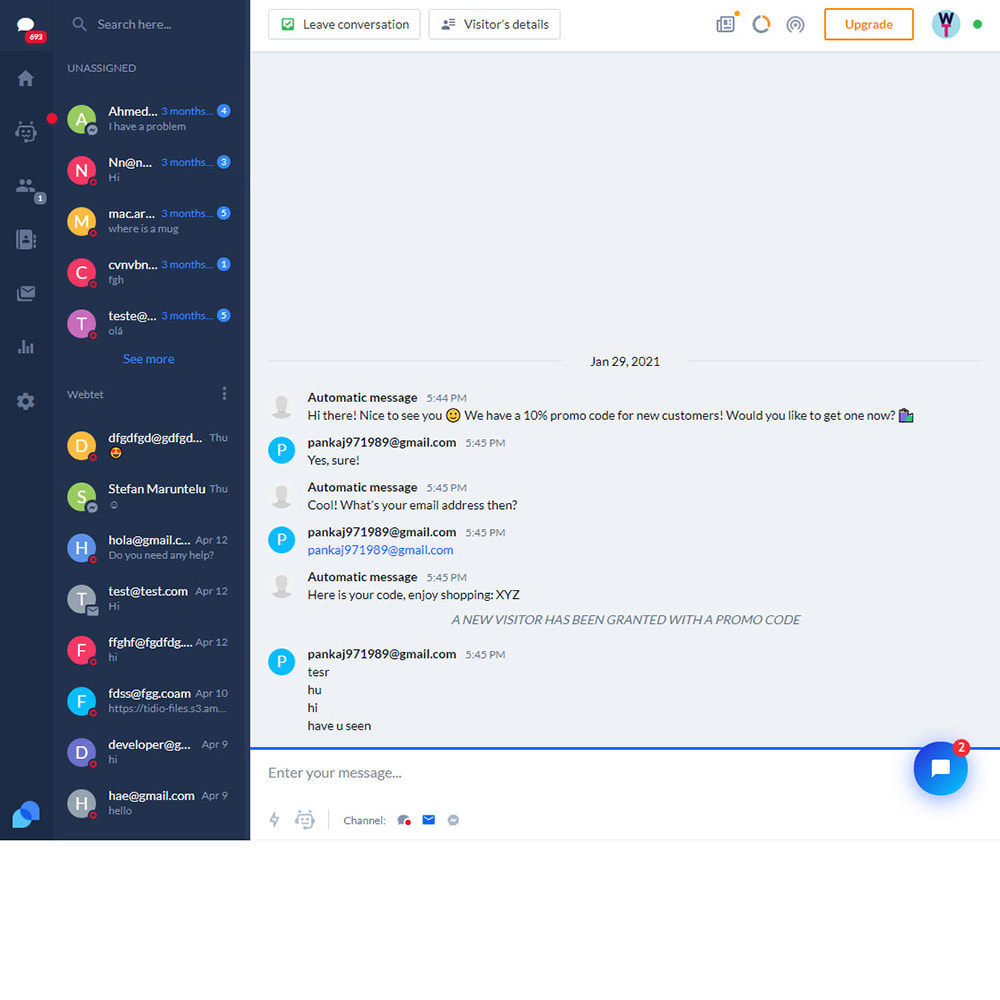 Module Tidio Live chat, Bots and Messenger