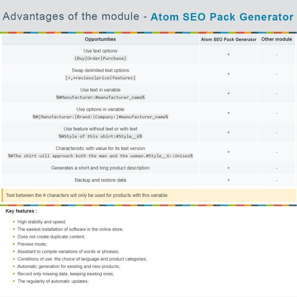 Module Atom SEO Pack - Product Content Generator