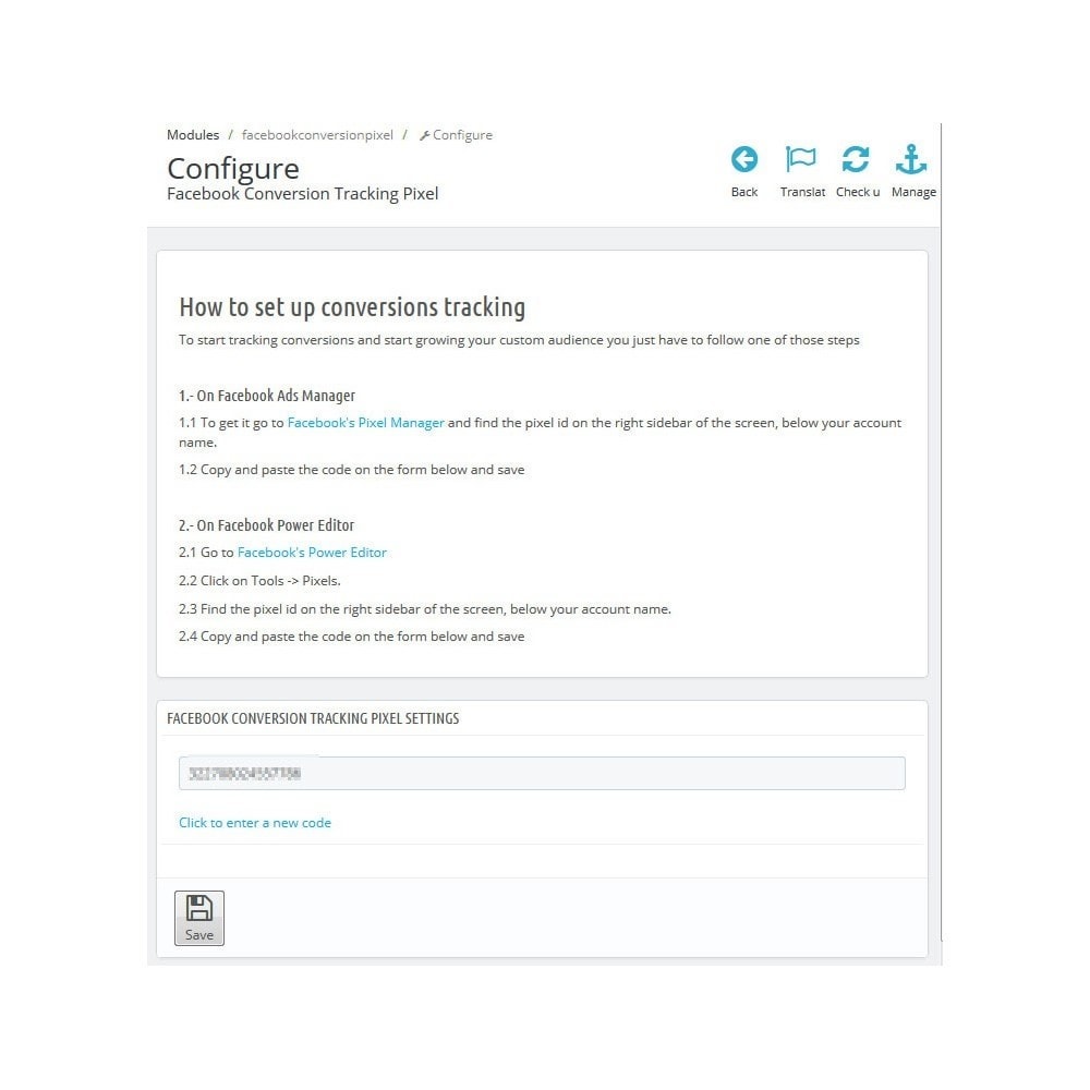 Module Pixel de suivi de conversion + Audience Personnalisée