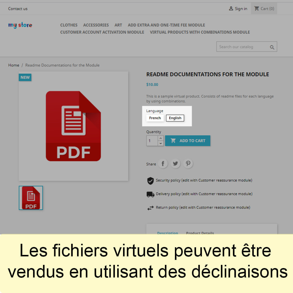 Module Produits virtuels avec combinaisons