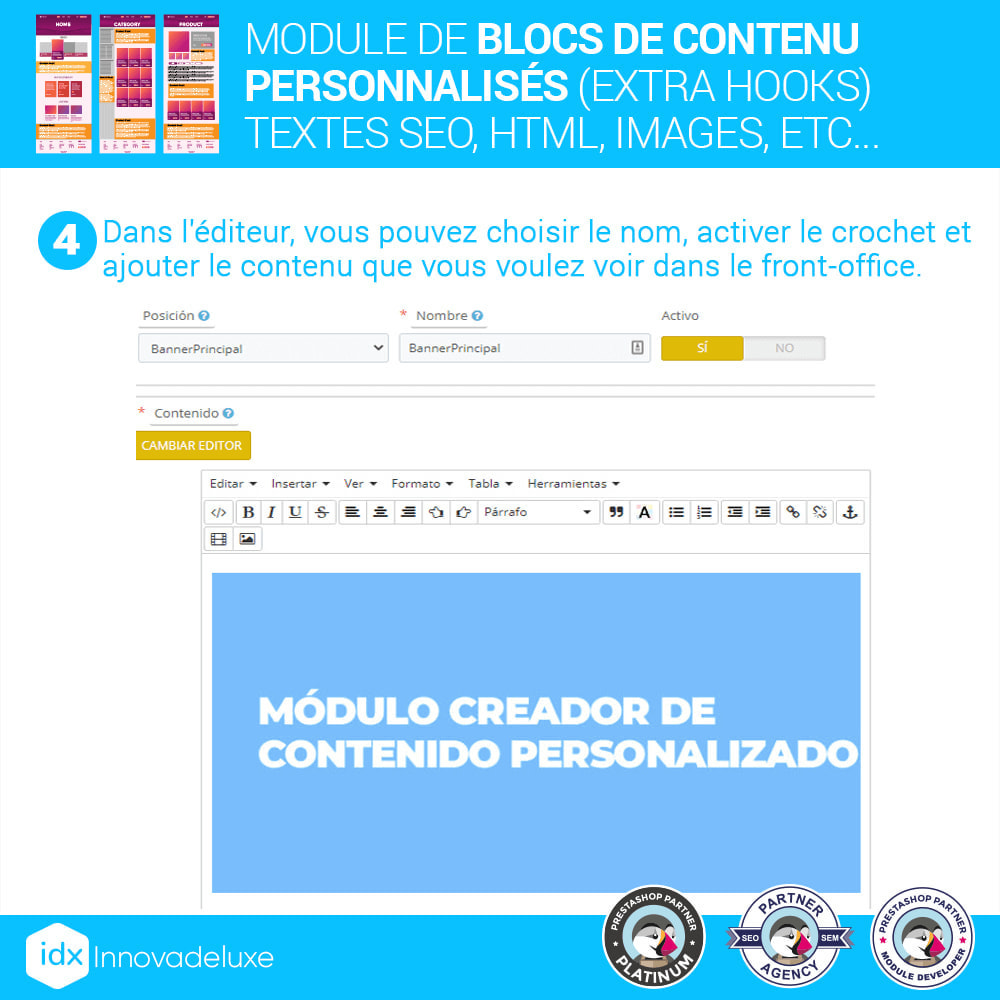 Module Blocs de contenu personnalisés (Texte SEO, liens, HTML)