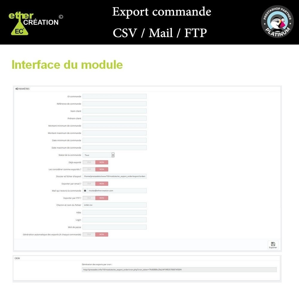 Module Export commande CSV / Mail / FTP