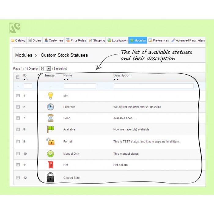 Module Custom Stock Status