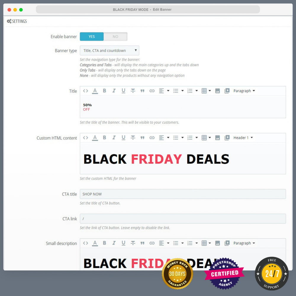 Module Mode Black Friday - Page de promotions, countdown, etc