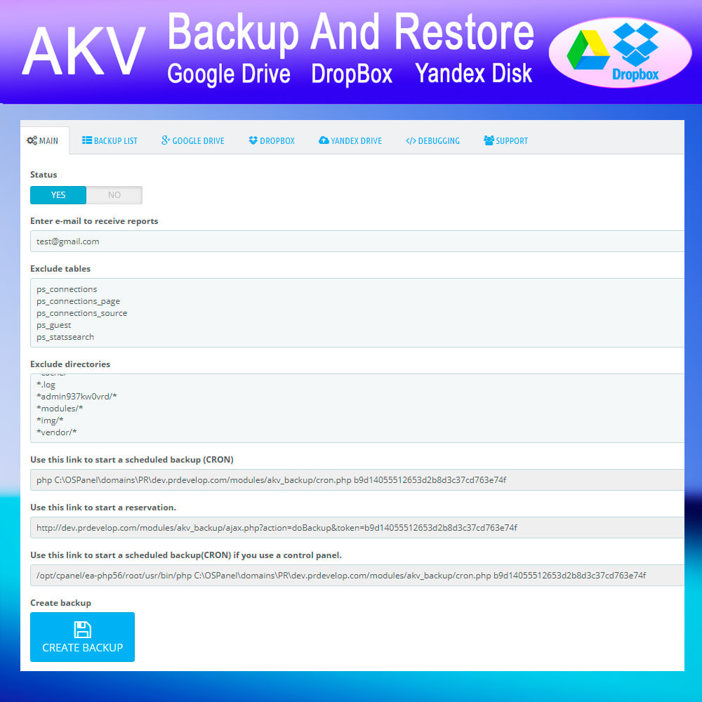 Module Sauvegarde et restaure AKV (Google Drive, DropBox)
