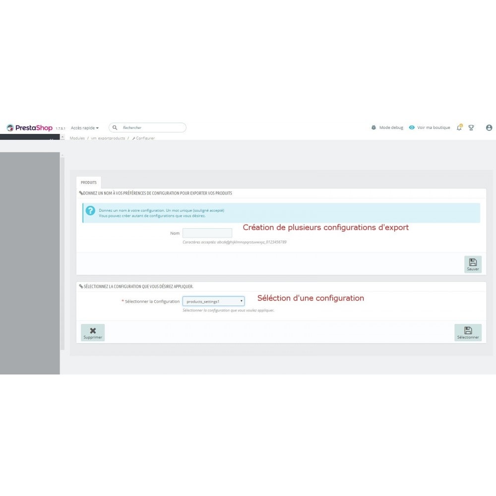 Module Export produits aux formats CSV, XLSX, JSON ou XML