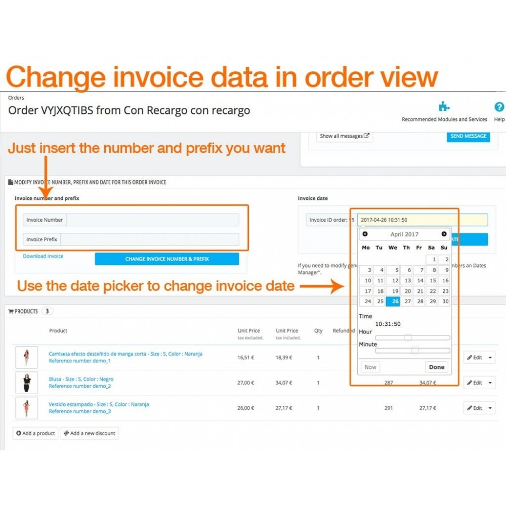 Module Invoice Numbers and Dates Manager
