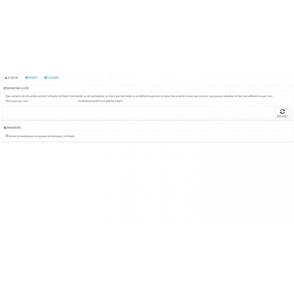 Module SEO 404, 301 produits et catégories supprimé/désactivé