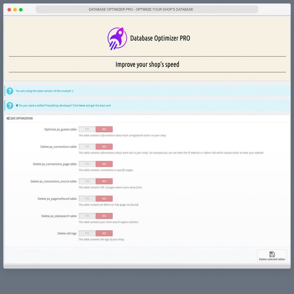Module Database Optimizer PRO - For a faster shop