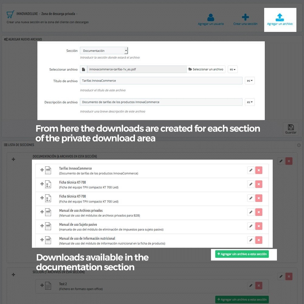 Module Private download zone for authorized customers
