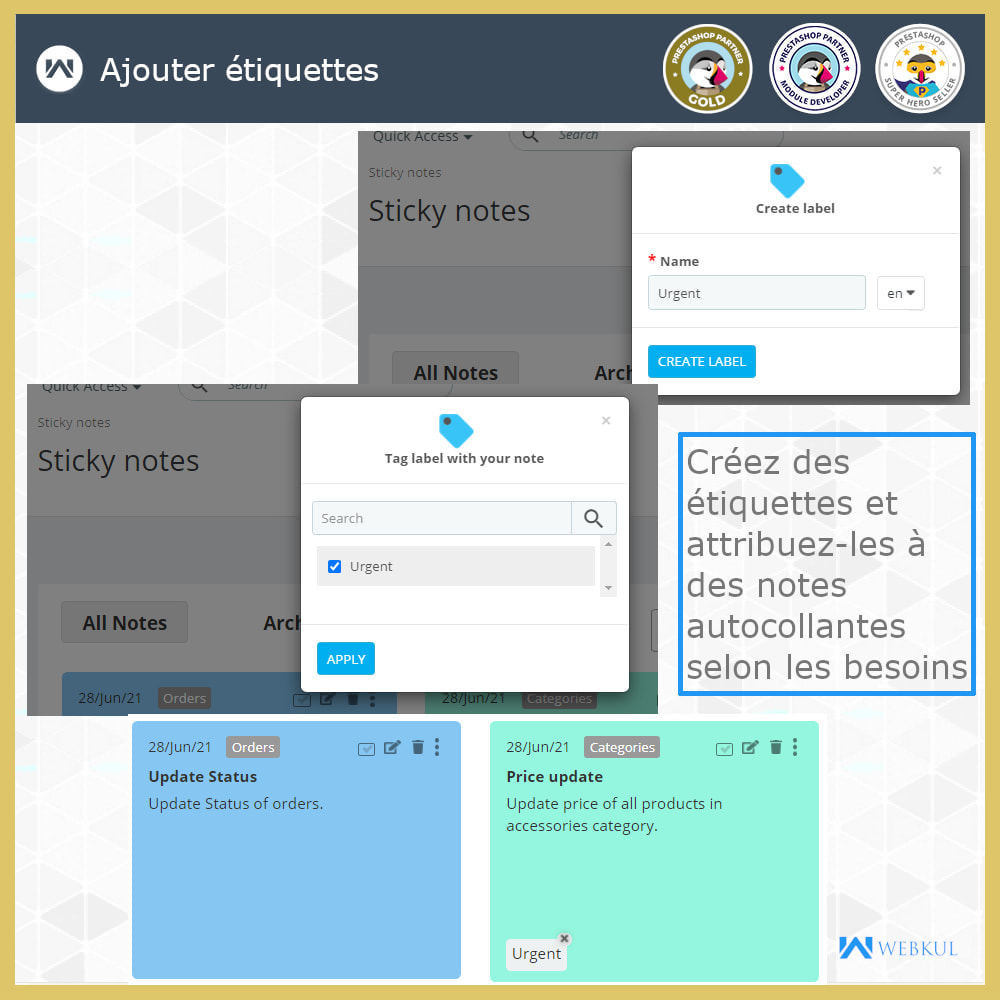 Module Sticky Notes pour commandes et catégories