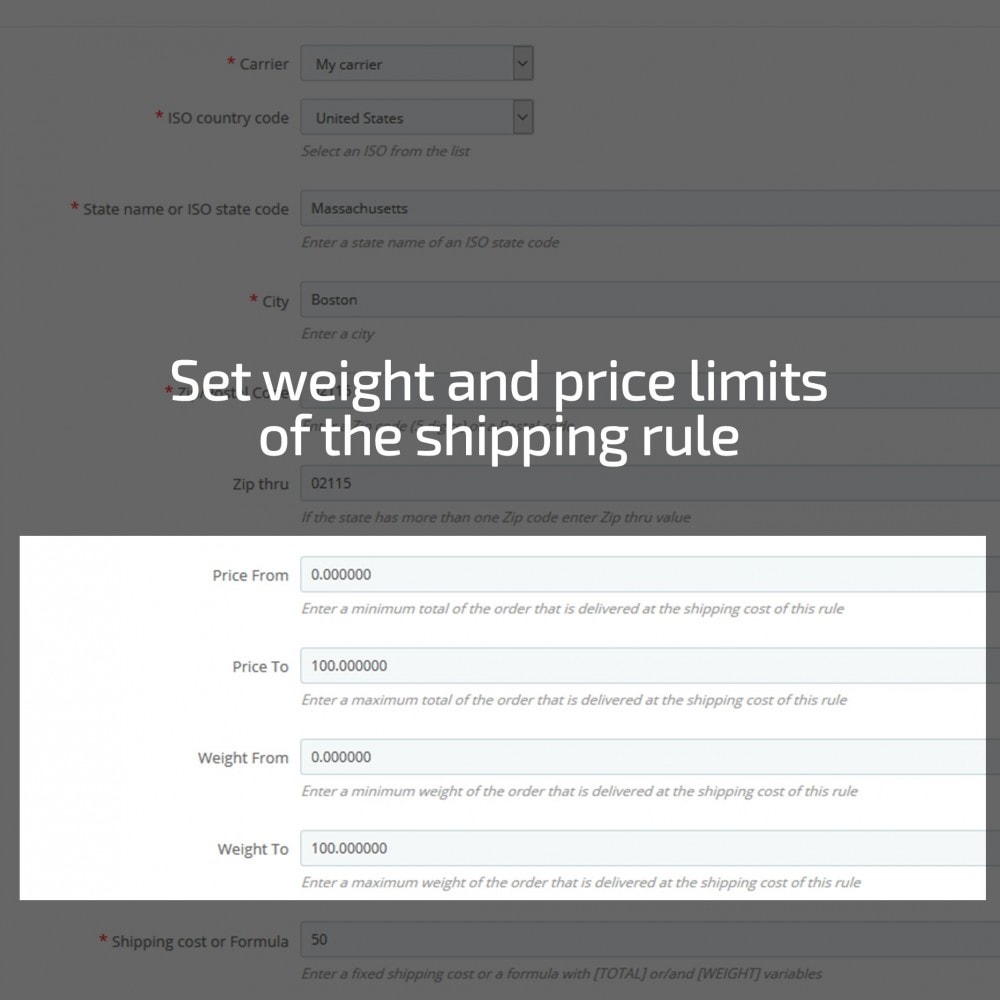 Module Shipping cost by Zip, Postal code, Country, State, City