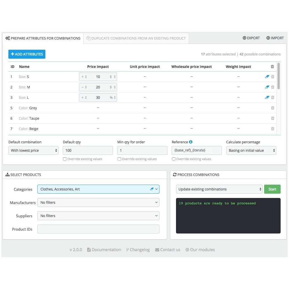 Module Bulk combinations generator