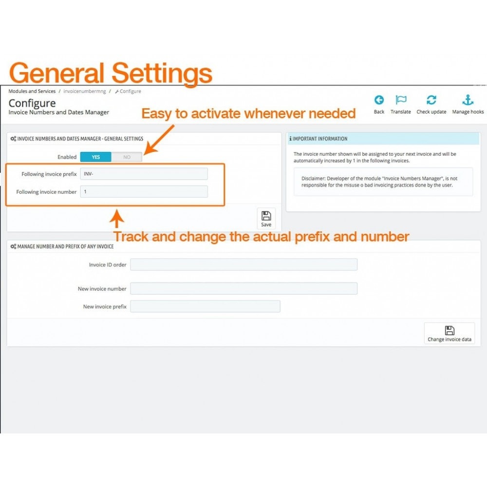 Module Invoice Numbers and Dates Manager