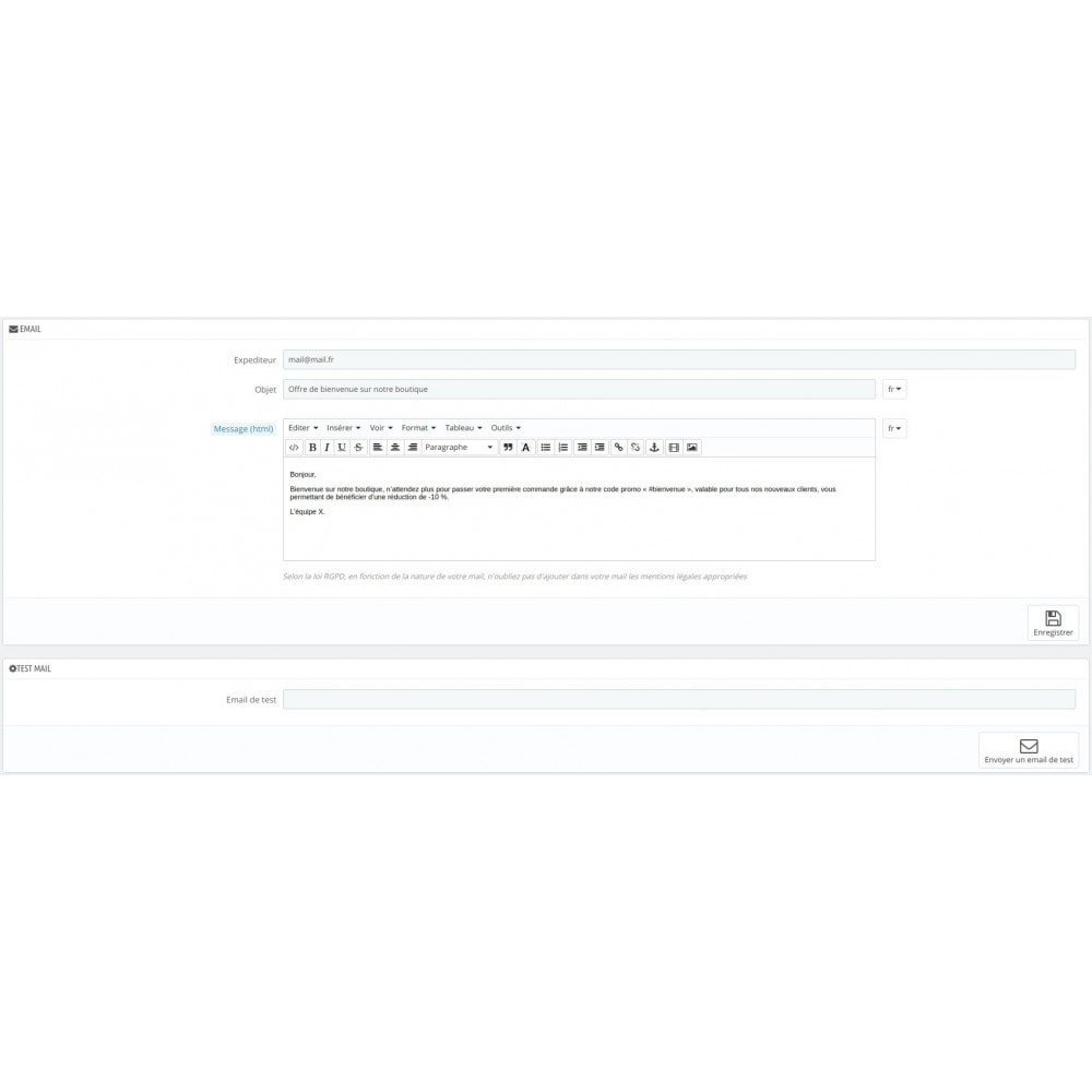 Module Envoi d'email automatique client