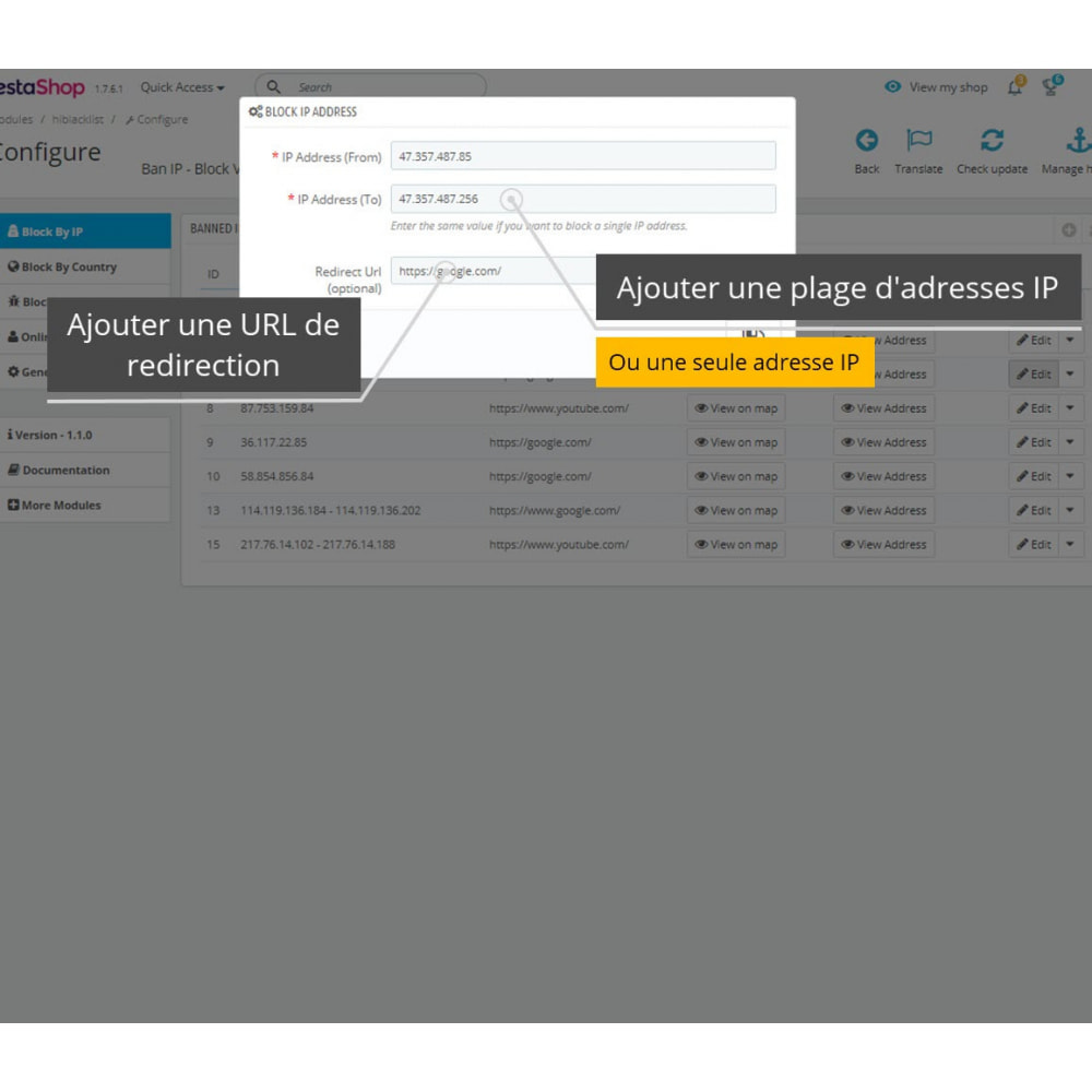 Module Interdire IP et Afficher Localisation / Adresse