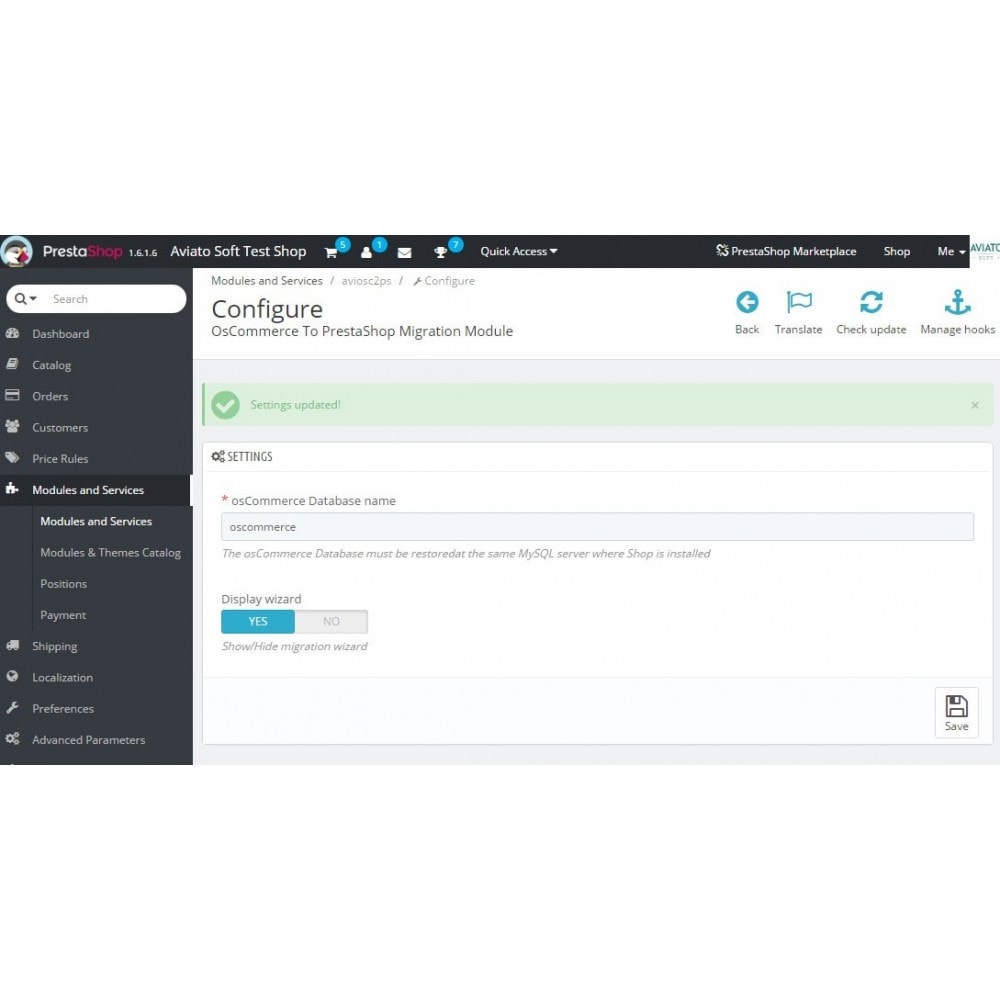 Module osCommerce migration to PrestaShop