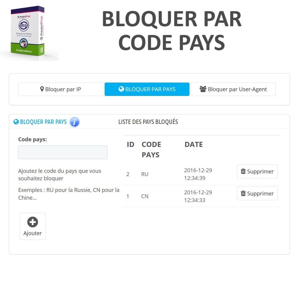 Module Bloquer Robots / Utilisateurs par IP, Pays, User-Agent