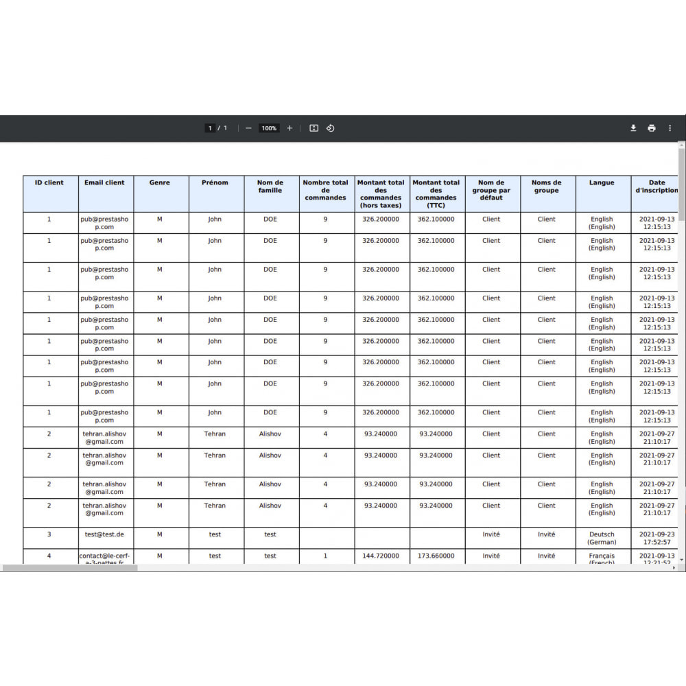Module Exportation de Clients PRO (Excel, CSV, XML, PDF)
