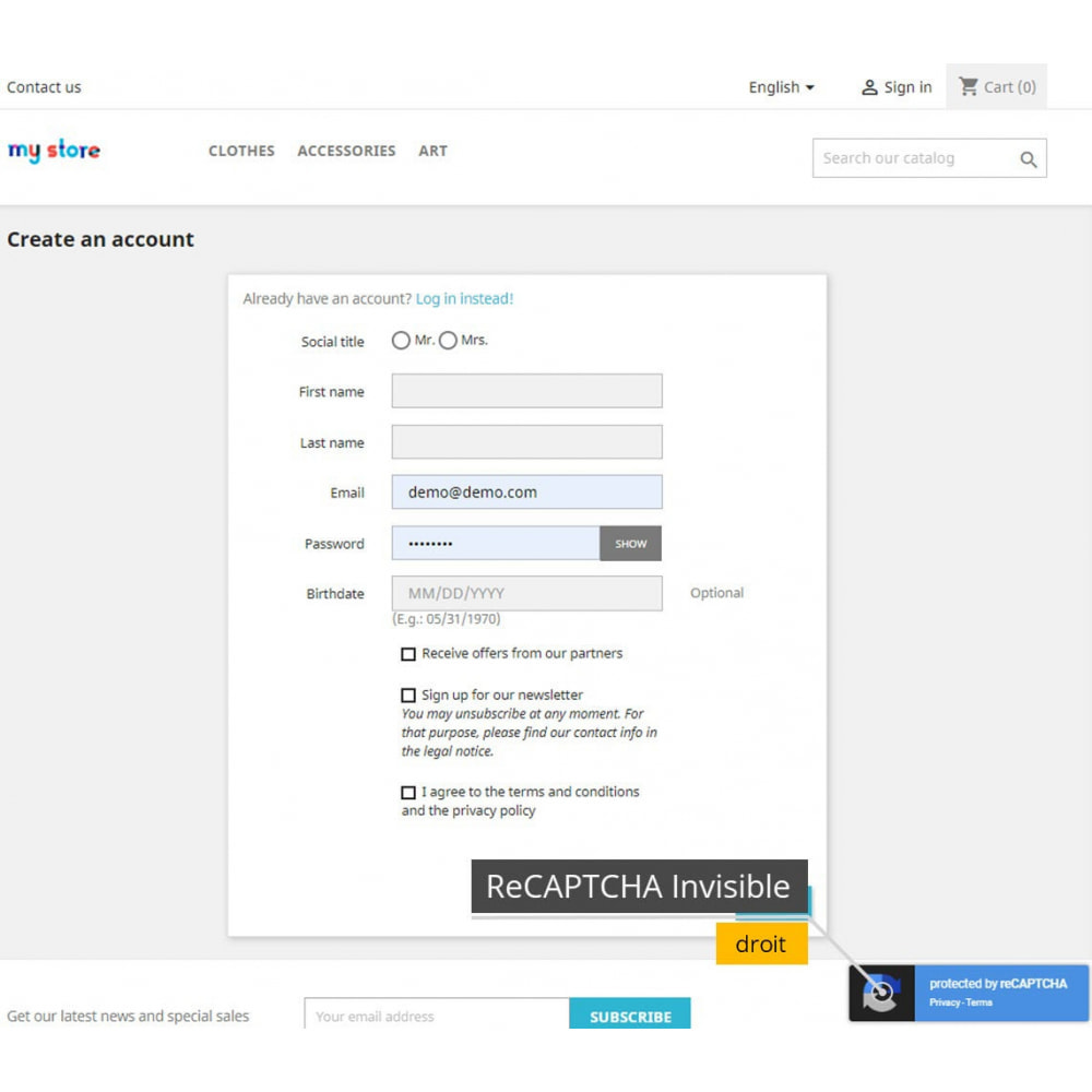 Module re-CAPTCHA + Filtre Anti-Spam/vérification de l'E-mail