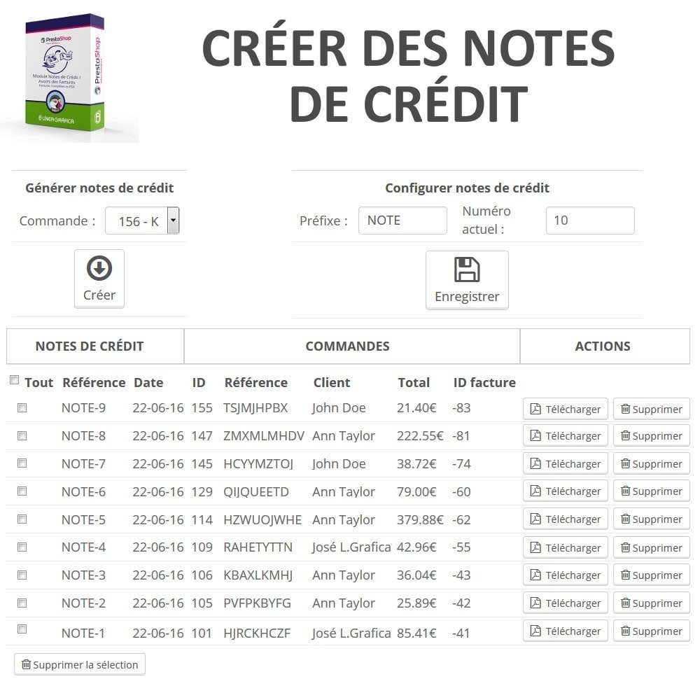 Module Notes de Crédit / Avoirs des Factures Complètes en PDF