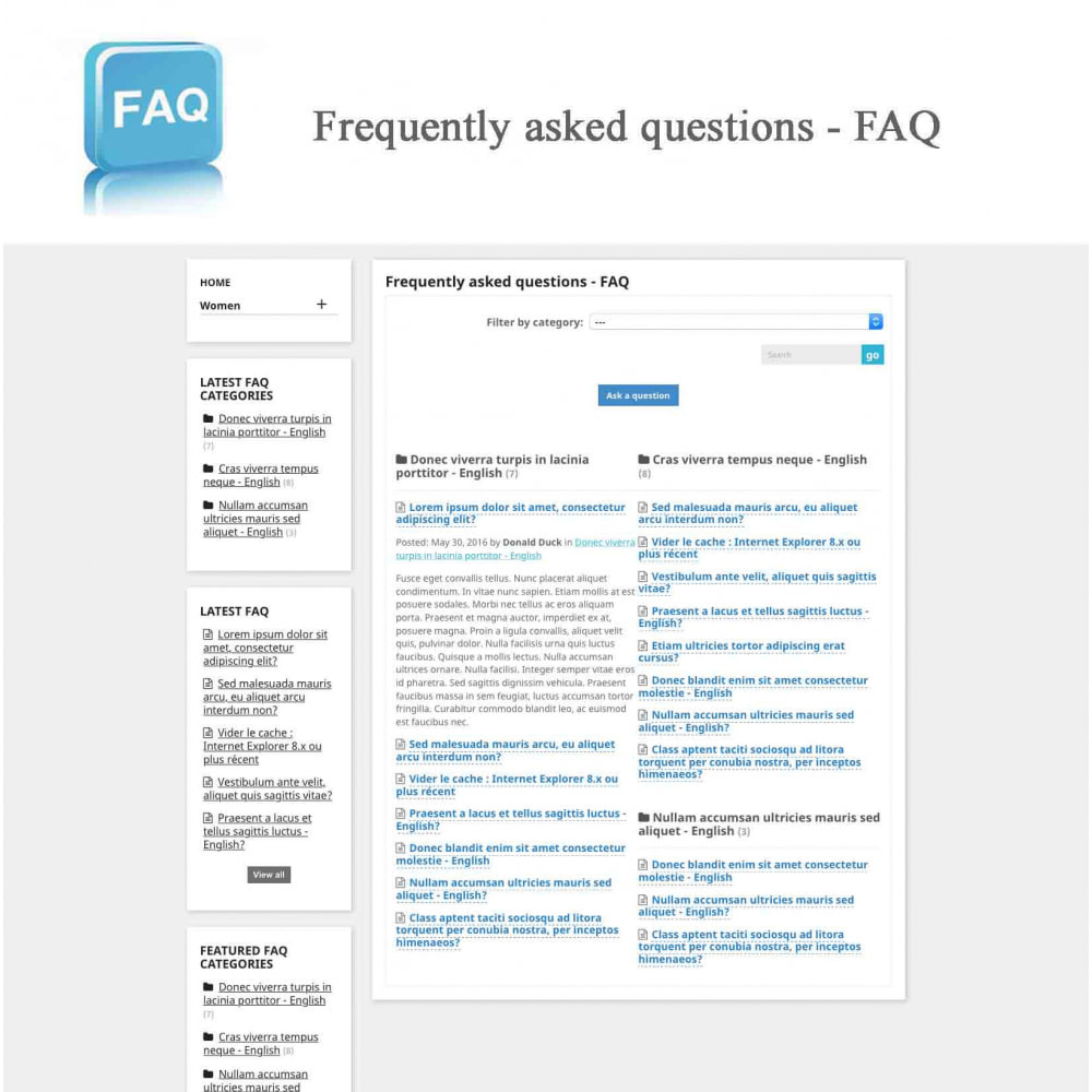 Module Foire aux questions - FAQ