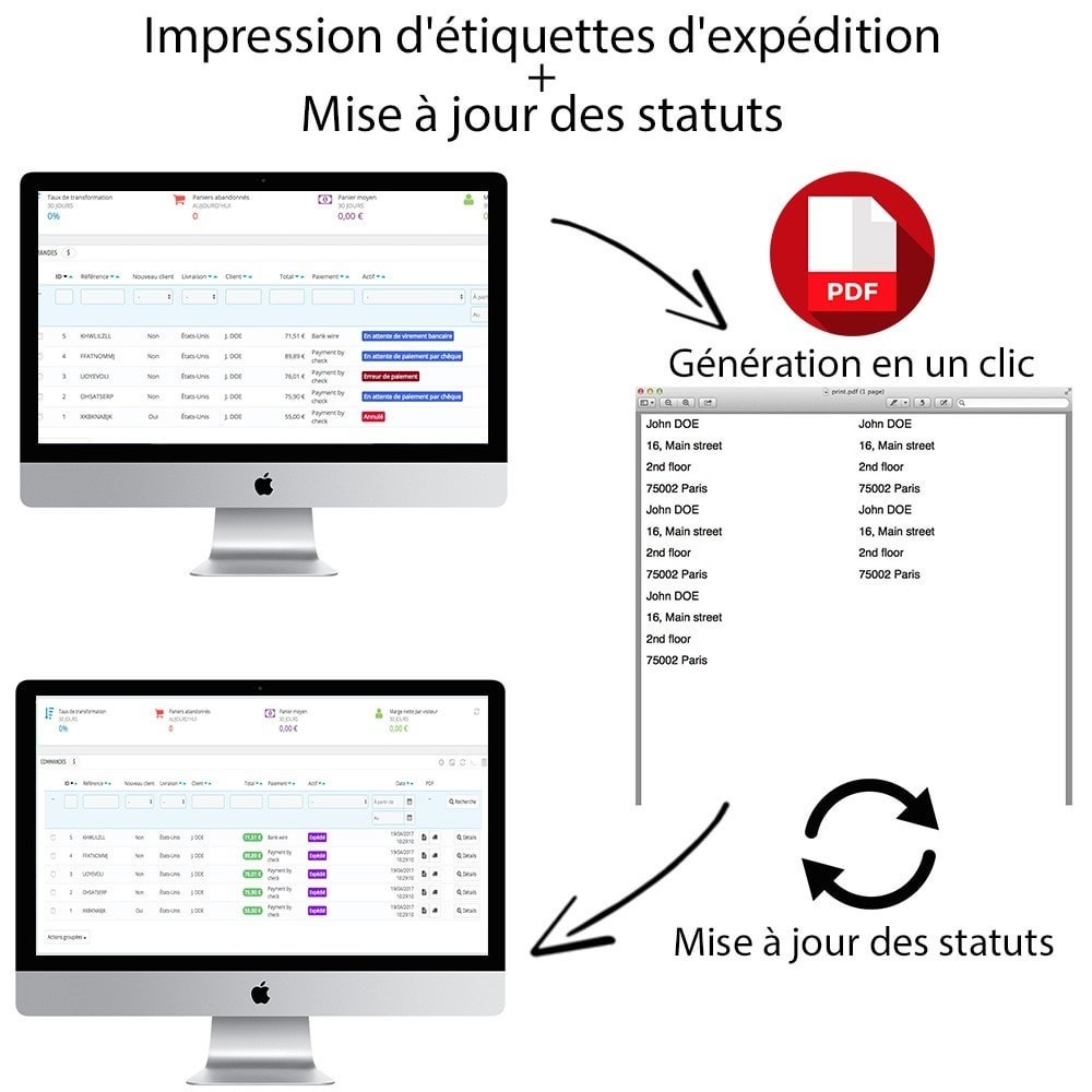 Module Impression étiquettes expédition + Mise à jour statuts