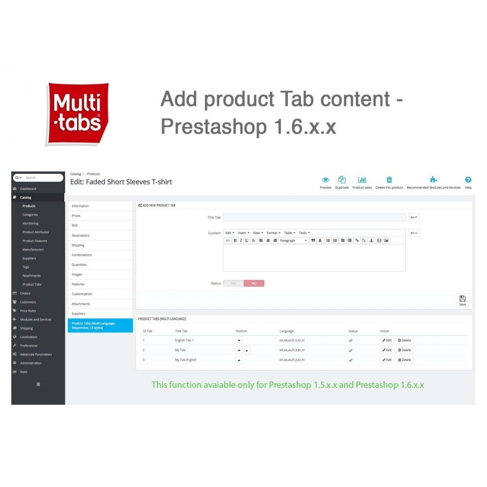 Module Product Tabs (multilingue, réactif, 12 styles)