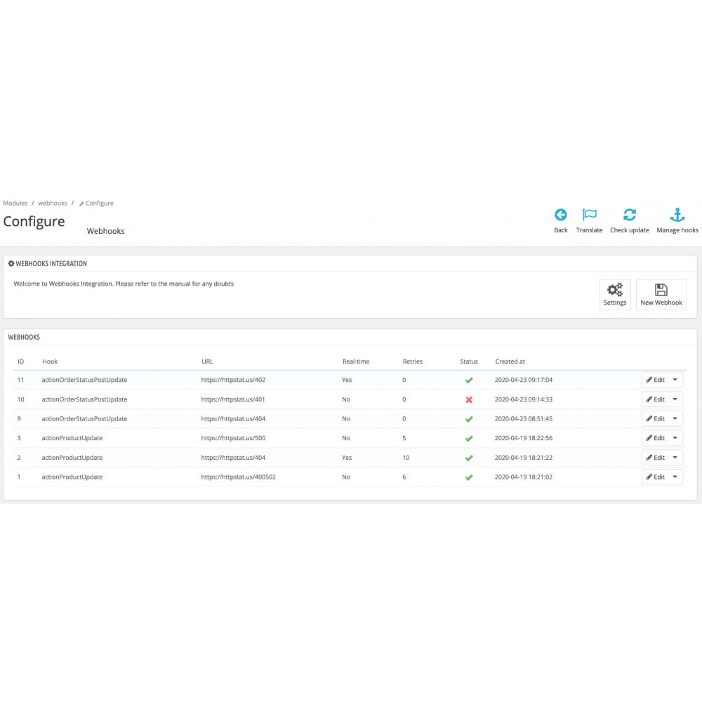 Module Webhooks integration