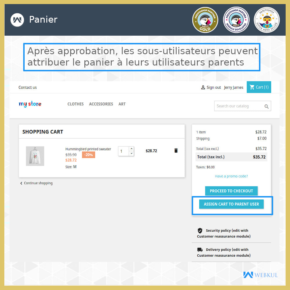 Module Ajouter un compte de sous-utilisateur pour l'achat