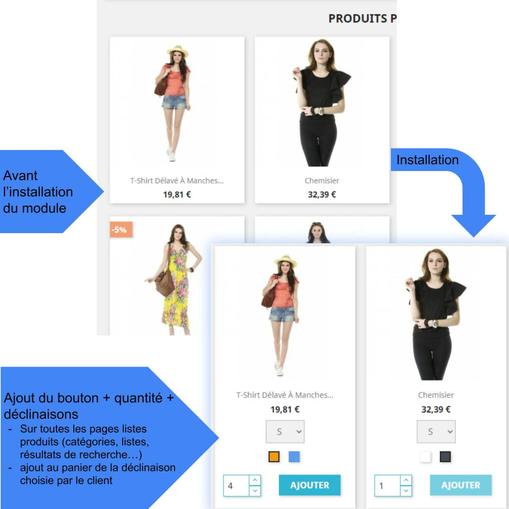 Module Ajout au panier des déclinaisons depuis liste produits