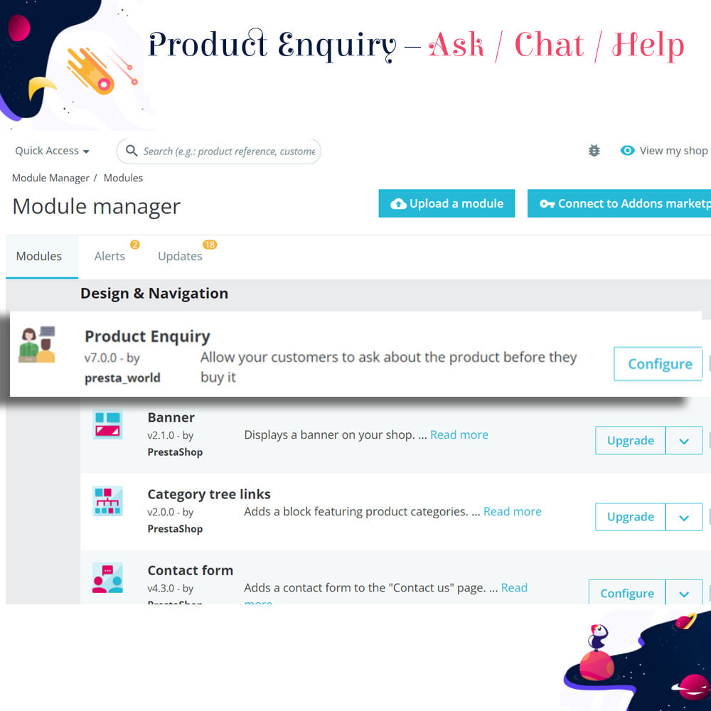 Module Product Enquiry – Ask / Chat / Help