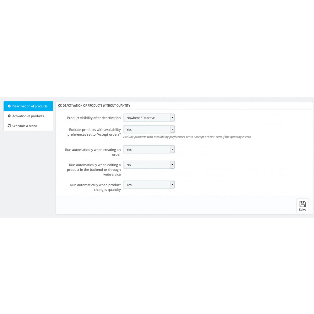 Module Quantity Control Enable/disable products automatically