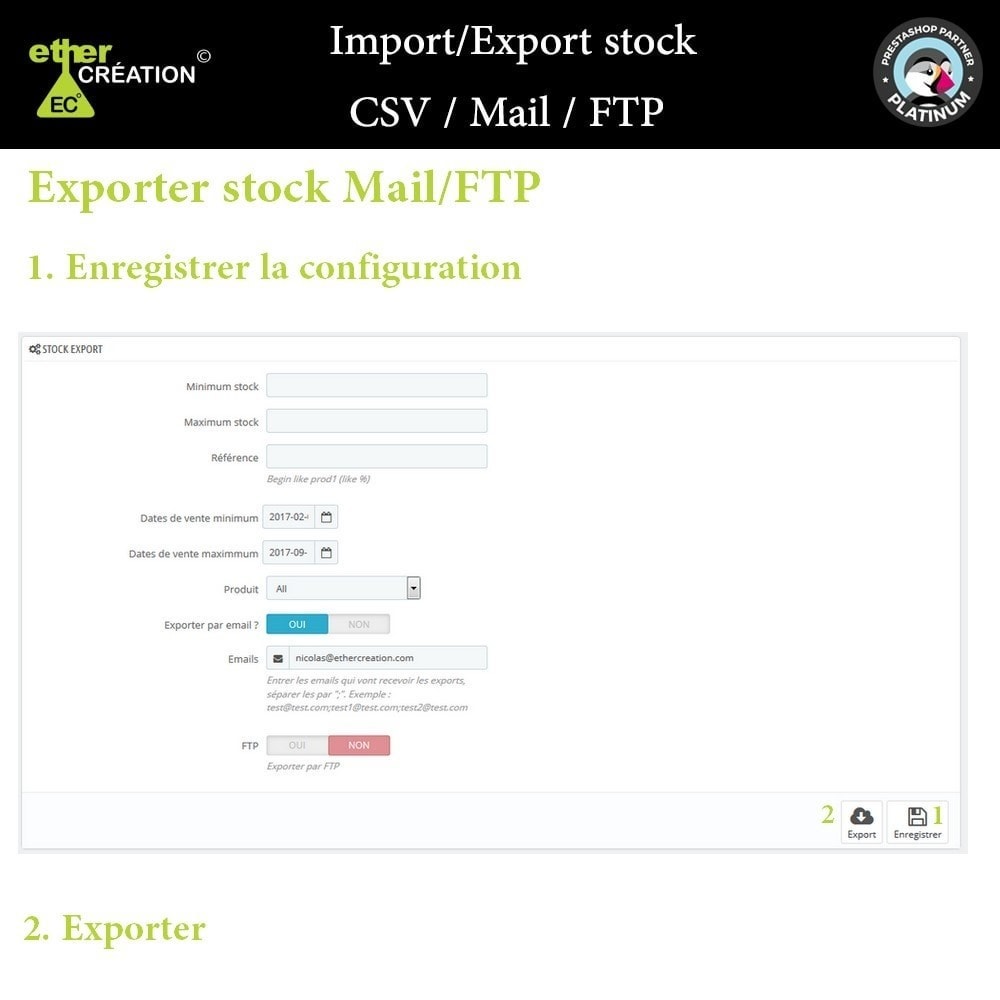 Module Import/Export stock en masse CSV / Mail / FTP