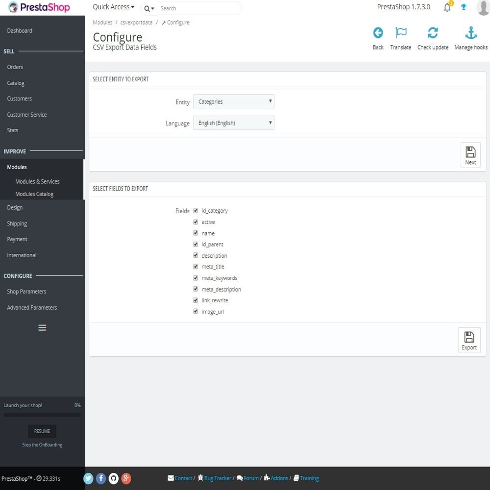 Module CSV Export Data Fields