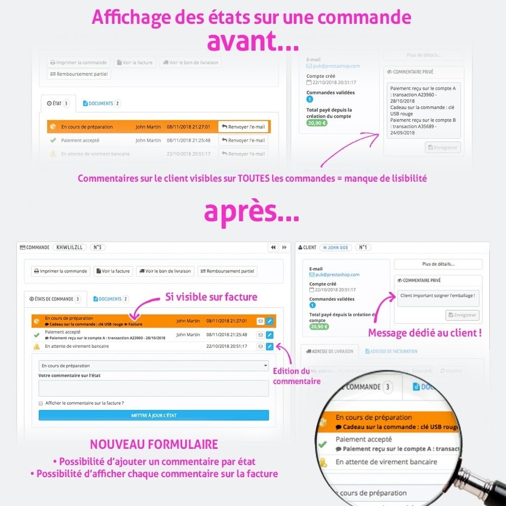 Module Ajouter commentaires sur les statuts de commande