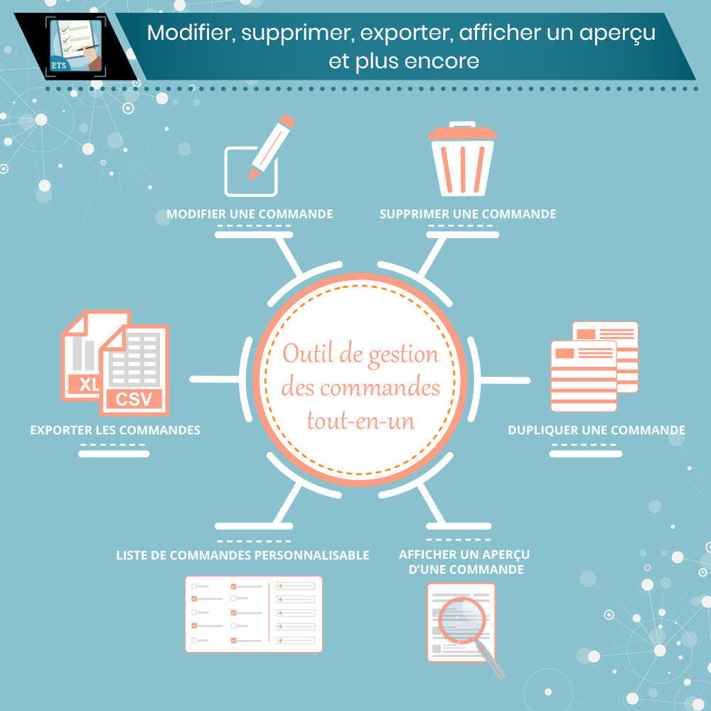 Module Order Manager : modifier, supprimer, exporter, etc.